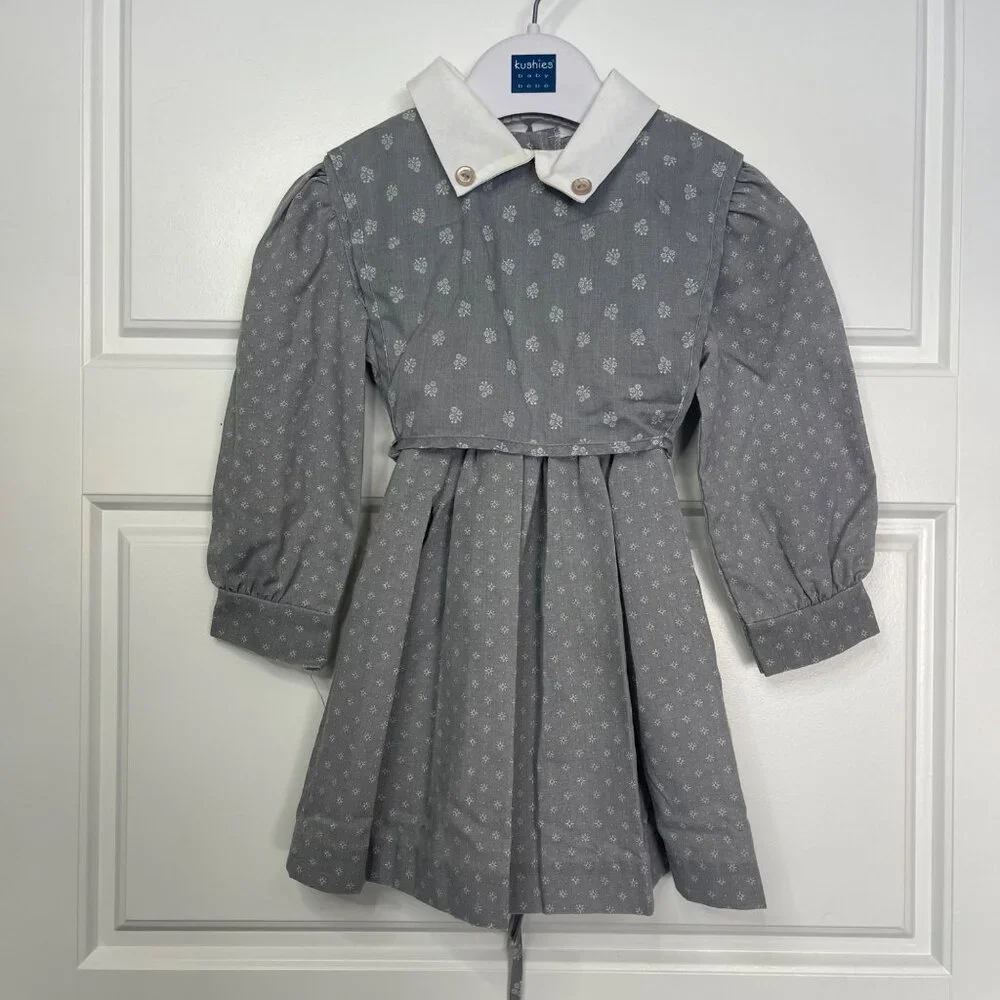 Vintage Chuckles Long Sleeve Dress Little Girls 2 White Collar‎ Bib Detail 80s